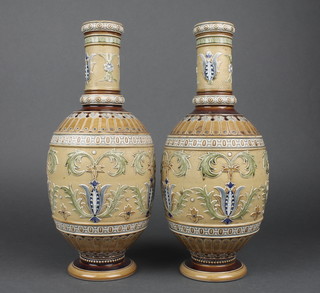 A pair of 19th Century Mettlach club shaped vases, the base impressed Mettlach 1807, 1694, 12"h 
