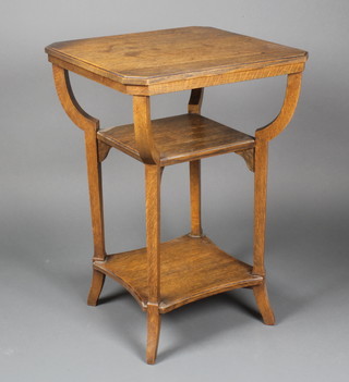 An Edwardian square 3 tier occasional table raisedon outswept supports 27"h x 18 1/2" w x 18 1/2"d