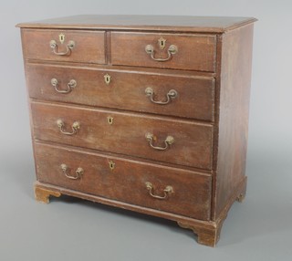 A Georgian oak chest of 2 short and 3 long drawers with brass swan neck drop handles, raised on bracket feet 37"h x 40"w x 21"d 