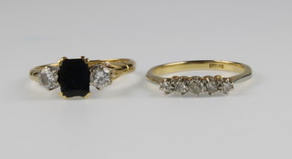 An 18ct gold diamond and sapphire 3 stone ring together with a 5 stone diamond ring, both size M