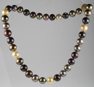 A 4 colour cultured pearl necklace with 9ct gold clasp 16" 