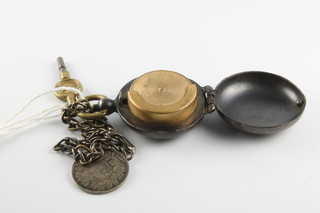 A gun metal sovereign case and an Albert with coin