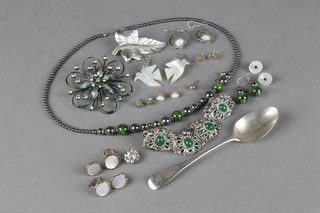 Minor costume jewellery including a silver teaspoon 