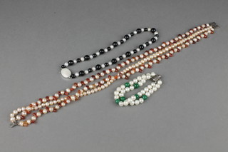 2 pearl and hardstone necklaces, a ditto bracelet 