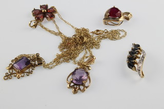 5 9ct gold gem set pendants with 2 chains