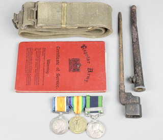 Medal group to S/42884 Pte. J.A.Stirling. Gordons. comprising British War medal, Victory medal and India General Service medal with Wazir star and bar 1921-1924 together with certificate of service booklet, pig sticker bayonet and webbing belt 