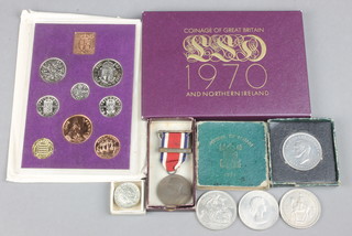 A 1970 cased proof set, minor coins and medallions 