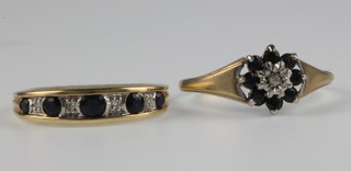 2 9ct gold sapphire and diamond rings, size L and L 1/2