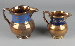 2 19th Century copper lustre jugs 4" and 5" 