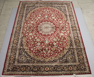 A red ground Belgian cotton Persian style carpet with central medallion 118" x 79"