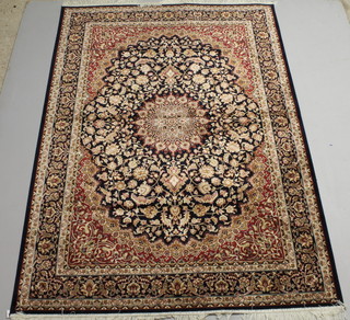 A blue ground Belgian cotton Persian style rug with central medallion 91" x 63" 