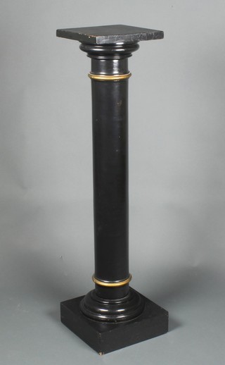 A Victorian ebonised and gilt Doric pedestal with square top and base 43" 1/2"h x 10"w x 10"d 