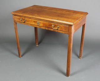 A Georgian fruitwood side table fitted a drawer, raised on chamfered supports 29"h x 35 1/2"w x 21"d