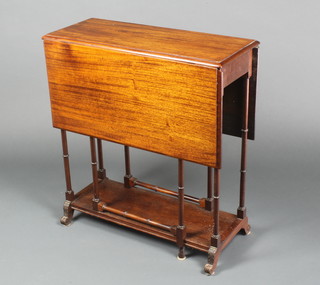An Edwardian mahogany spiders leg rectangular gateleg table, raised on turned supports with undertier 26"h x 21"w x 10" when closed by 33" when opened  