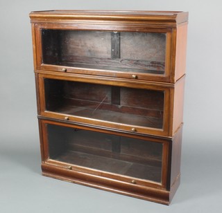 A mahogany 3 section Globe Wernicke style bookcase enclosed by glazed panelled doors 41"h x 34"w x 10 1/2"d 
