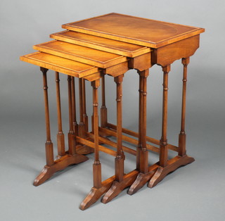 A Georgian style quartetto of rectangular interfitting tables, raised on turned and block supports, largest 26"h x 21"w x 14"d, smallest 23 1/2"h x 14"w x 14"d  