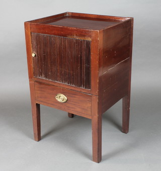 A Georgian mahogany tray top commode, the cupboard enclosed by a tambour shutter, the base fitted a drawer 32"h x 20"w x 17"d