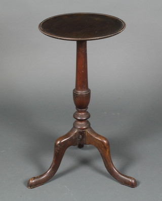 A circular Georgian style mahogany wine table, raised on a pillar and tripod base 22"h x 11"diam