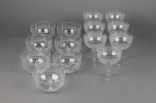 7 cut glass champagne coupes and 7 cut glass finger bowls 