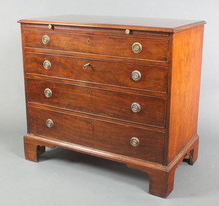 A Georgian mahogany chest with crossbanded top, fitted a brushing slide above 4 long graduated drawers, raised on bracket feet 33"h x 36 1/2"w x 20 1/2"d 
