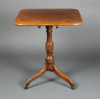 A 19th Century square mahogany snap top wine table, raised on a pillar and tripod column 28"h x 23"w x 24"d 