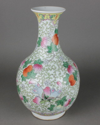 20th Century famille rose baluster vase with waisted neck and character mark to base 13" 
