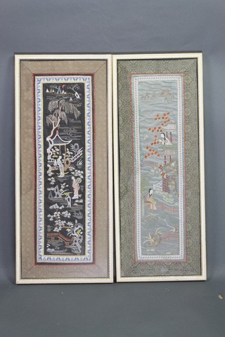 A pair of framed Chinese silk embroidered sleeves, framed 24" x 10 1/5" 