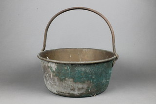 A brass preserving pan with iron handle 15" 