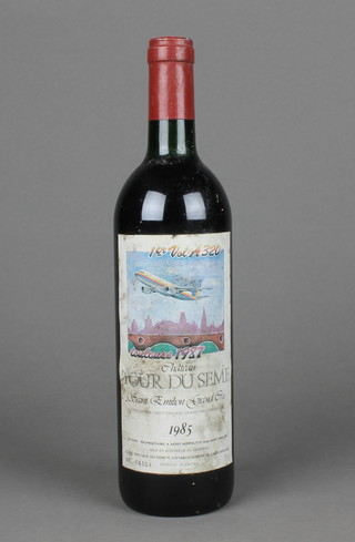 A bottle of 1985 Chateau Tour du Seme, Saint-Emilion Grand Cru, bottle numbered 06503, this wine was presented to Airbus pilots 