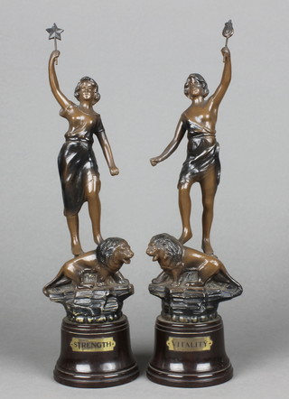 A pair of 1930's spelter figures Vitality and Strength 14" 
