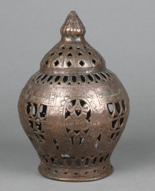 A pierced Indian copper lamp finial 7" high 
