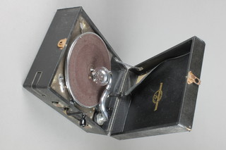 A Colombia manual gramophone contained in a fibre case