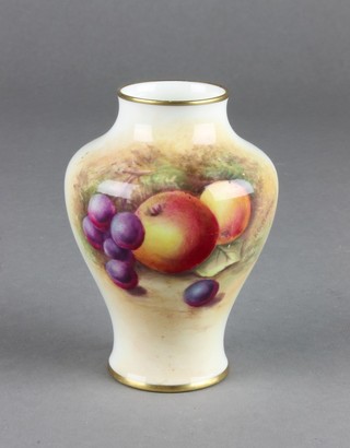 A Royal Worcester oviform vase decorated with fruits, indistinctly signed 4" 