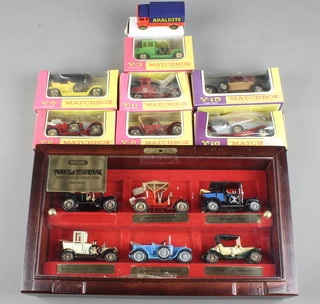 7 various Matchbox models - Y2, Y3, Y5, Y8, Y11, Y15 and Y16, boxed together with The Matchbox Model of Yesteryear limited edition Connoisseur Collection, boxed, 1 name plate missing and hinge is f 