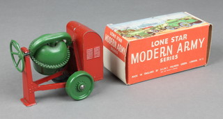 A metal model of a cement mixer 3" and a Lone Star modern army stretcher bearer set box (box only) 