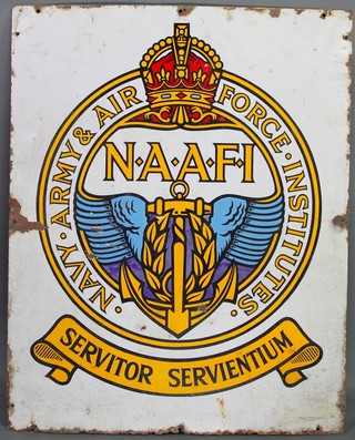 A George VI enamelled N.A.A.F.I. sign 31" x 24", some corrosion 