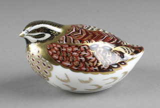 A Royal Crown Derby Imari pattern dappled quail paperweight, boxed 4" 