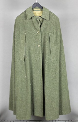 Burberrys, a lady's full length green woolen cape with 5 buttons to the front 