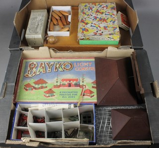 A Bayko light construction set, boxed and other Bayko items, a Tri-ang Fitbits no.2A set, a table skittle game etc 