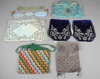 A lady's bead work purse, 2 ladies evening bags and other minor fabrics 
