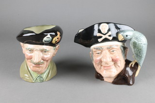 2 Royal Doulton character jugs - Monty with A mark 6" and Long John Silver D6335 8" 