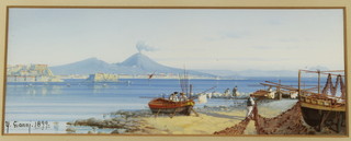Y Gianni 1899, watercolour, a study of the bay of Naples with figures and boats, signed 4 3/4" x 12 3/4" 
