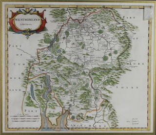 19th Century map, a view of Westmorland by Robert Morden with coloured borders 14 1/2" x 17" 