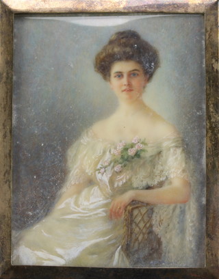 19th Century watercolour, a naive portrait study of a young lady 3" x 3", R C Whiteside, watercolour, an early 20th Century portrait miniature of a young lady 5" x 4" 