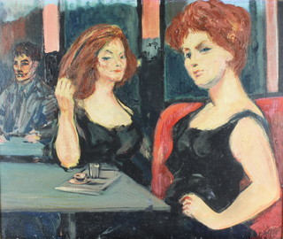 Aligi Sassu, oil on canvas, an interior cafe scene with figures, signed 18" x 21 1/2" 