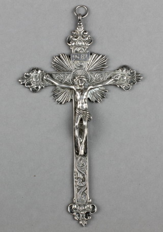 A Continental silver crucifix with chased scroll decoration, 50 grams, 5 1/2" 