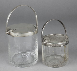2 silver mounted patent preserve pots with swing handles, Birmingham 1906 and 1936 