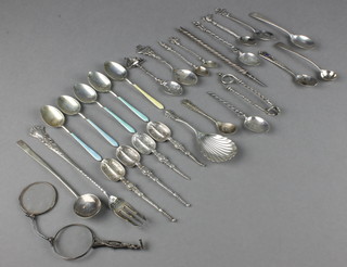 A silver caddy spoon with shell bowl, Sheffield 1896, minor souvenir and other spoons, 232 grams
