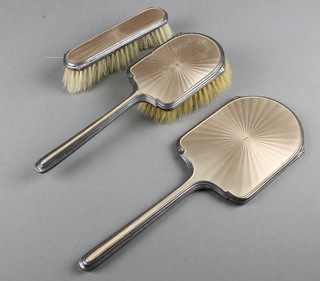 A silver and pink guilloche enamel brush set, Birmingham 1913 