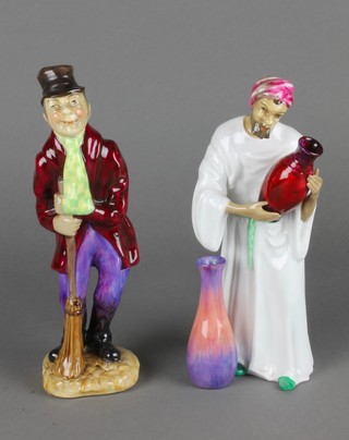 2 Staffordshire bone china figures - London Crossing Sweeper 1820 8 1/2" and Pot Seller 8" 
